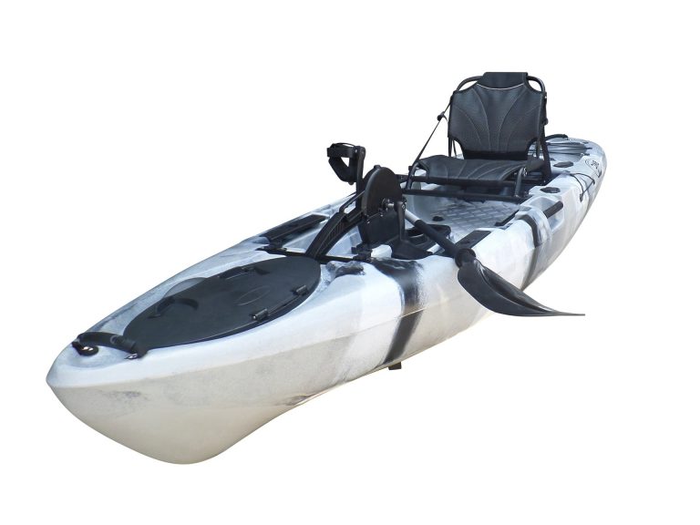 BKC – PK11 Angler 10.5-foot Sit On Top Solo Fishing Kayak w/ Instant Reverse Pedal Drive, Hand Control Rudder, Paddle, and Upright Seat