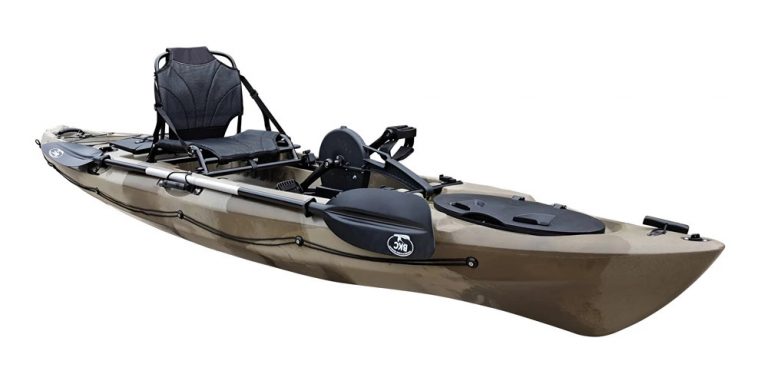 BKC – PK12 Angler 12-foot Sit On Top Solo Fishing Kayak w/ Instant Reverse Pedal Drive, Hand Control Rudder, Paddle, and Upright Seat