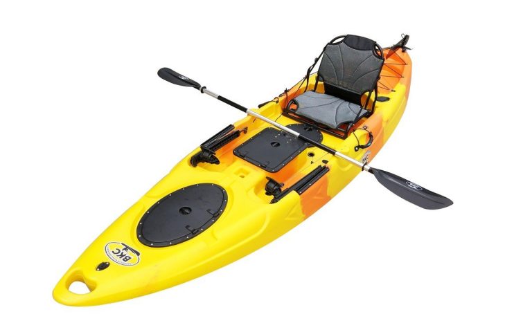 BKC – RA220 11.5-foot Solo Sit on Top Angler Fishing Kayak w/ Upright Aluminum Seat, Paddle and Foot-Controlled Rudder