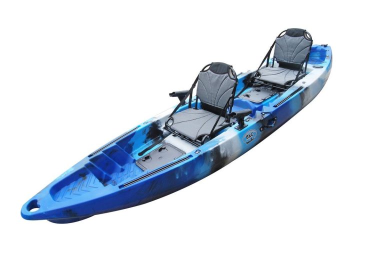 BKC – TK122U Angler 12-foot, 8 inch Tandem Sit On Top Fishing Kayak w/ Upright Aluminum Frame Seats and Paddles