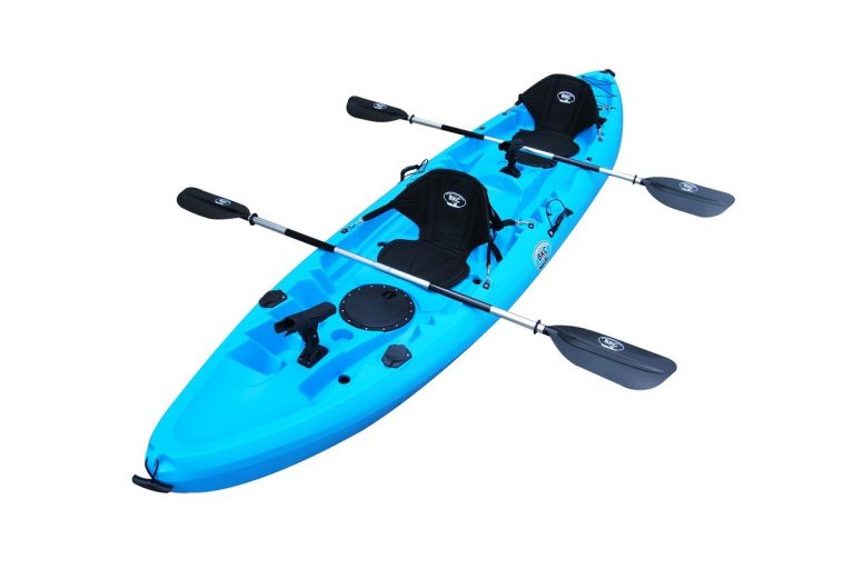 BKC – TK219 12.5-foot Tandem 2 or 3 Person Sit On Top Fishing Kayak w/ Padded Seats and Paddles