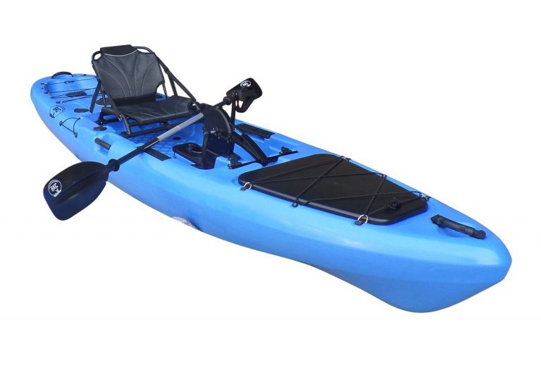 BKC – PK13 Angler 13-foot Sit On Top Solo Fishing Kayak w/ Instant Reverse Pedal Drive, Hand Control Rudder, Paddle, and Upright Seat
