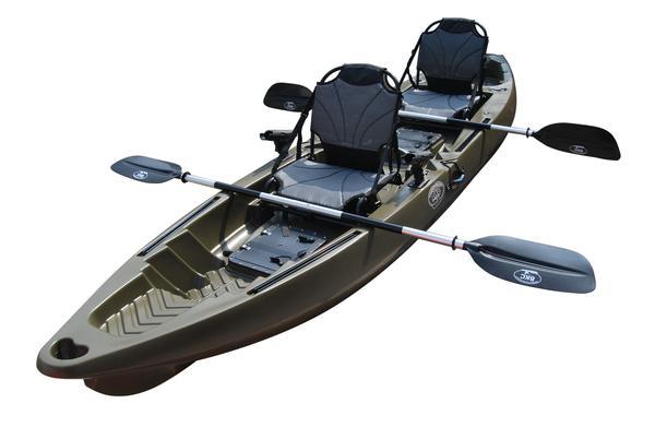 BKC - TK122U Angler 12-foot, 8 inch Tandem Sit On Top Fishing Kayak w/  Upright Aluminum Frame Seats and Paddles