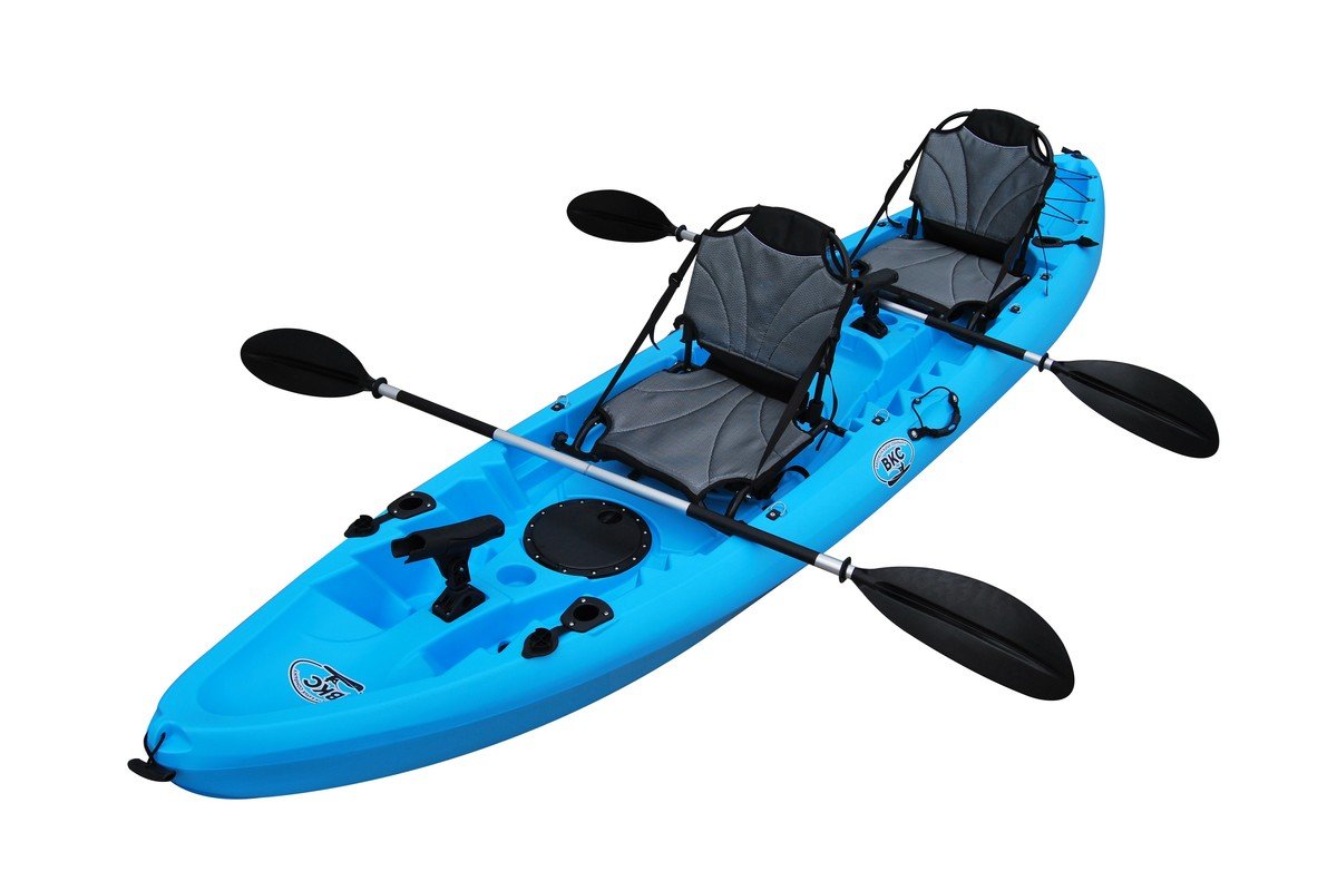 BKC - TK219U 12.5-foot Tandem 2 or 3 Person Sit On Top Fishing Kayak w/  Upright Aluminum Frame Seats and Paddles