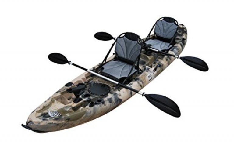 BKC – TK219U 12.5-foot Tandem 2 or 3 Person Sit On Top Fishing Kayak w/ Upright Aluminum Frame Seats and Paddles