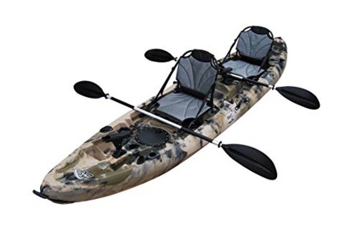 BKC - TK219U 12.5-foot Tandem 2 or 3 Person Sit On Top Fishing Kayak w/  Upright Aluminum Frame Seats and Paddles | Sandbay Sports