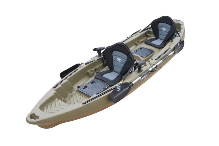 BKC – TK122P Angler 12-foot, 8 inch Tandem Fishing Kayak W/Premium Memory Foam Padded Seats, Paddles, 4 Rod Holders Included 2-3 Person Angler Kayak