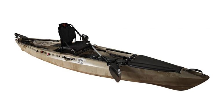 BKC FK13 13-foot Solo Sit on Top Angler Fishing Kayak w/ Upright Aluminum Seat, Paddle and Foot-Controlled Rudder