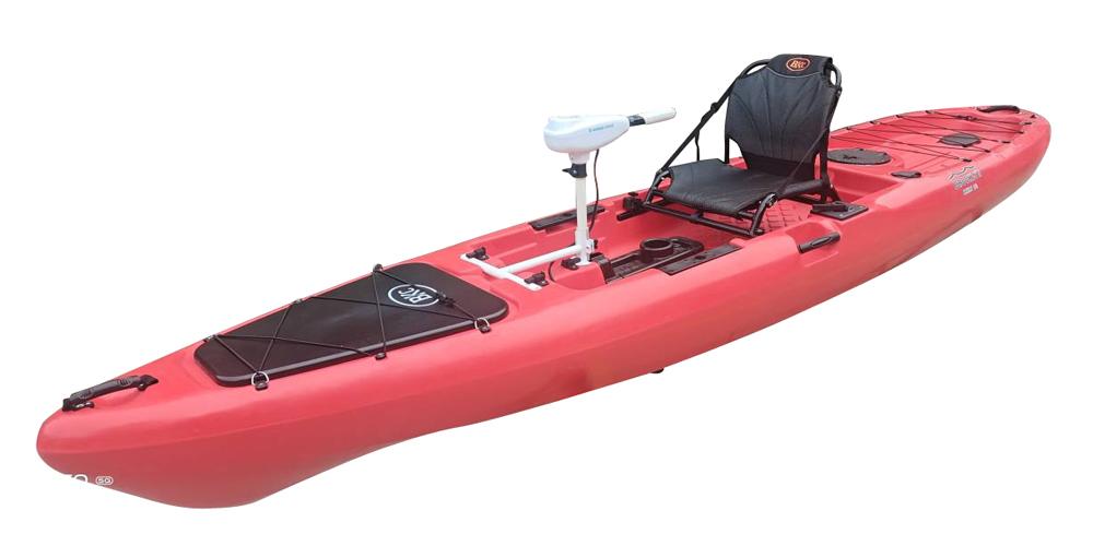 BKC - PK13 Angler 13-foot Sit On Top Solo Fishing Kayak w/ Trolling Motor,  Paddle, and Upright Aluminum Seat