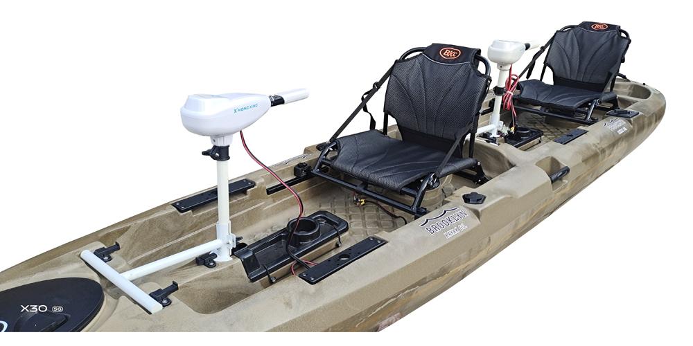 BKC - PK14 Angler 14-foot Sit On Top Tandem Fishing Kayak w/ Trolling Motor,  Aluminum Upright Seats and Paddles