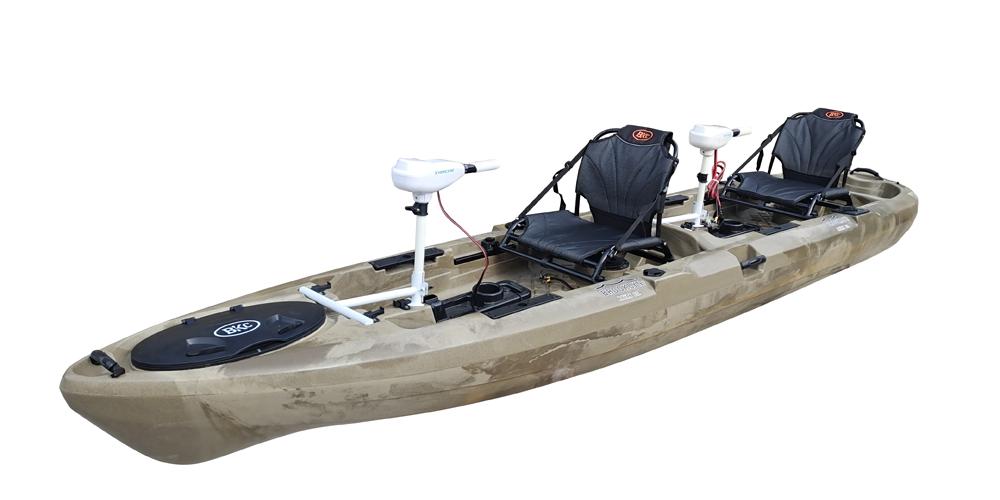 BKC - PK14 Angler 14-foot Sit On Top Tandem Fishing Kayak w/ Trolling Motor,  Aluminum Upright Seats and Paddles