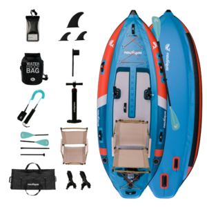 Nautiqua | CAPRI | Deluxe 3 Chamber Fishing Drop-stitch Inflatable Paddleboard | 1 Person | 330 lbs Capacity | Hand Pump & Carry Bag Included